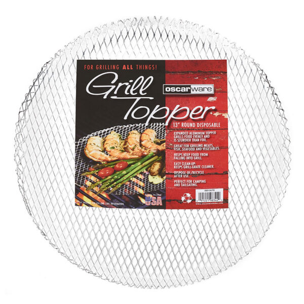 Oscarware®13-Round-Disposable-Grill-Topper designed to cook smaller, more delicate foods as well as traditional favorites on the grill.